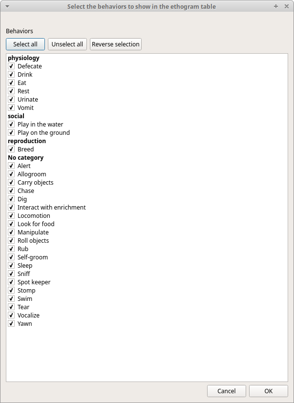 Filter behaviors in ethogram widget