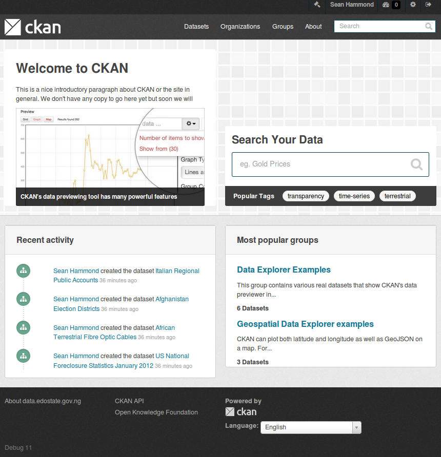 A partial imitation of the datahub.io theme, circa 2013.