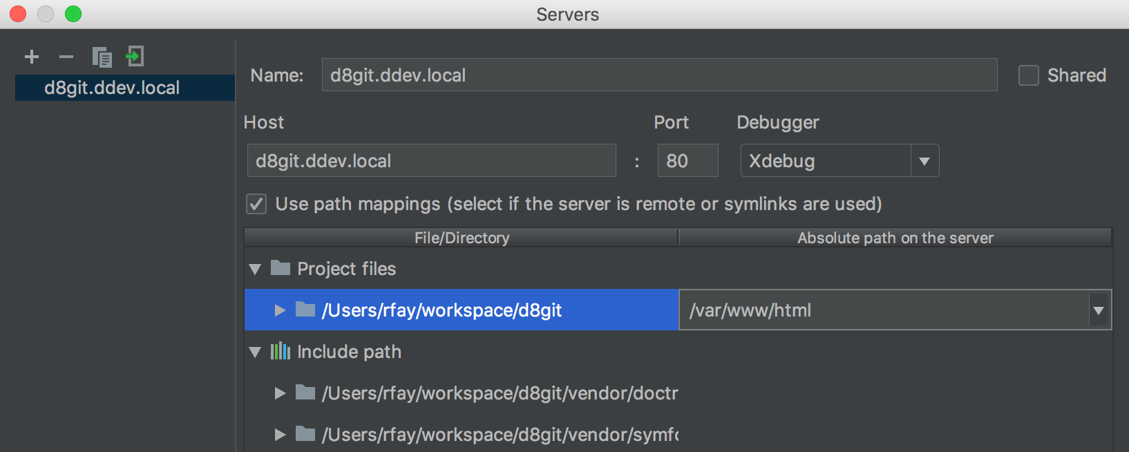 PhpStorm server creation