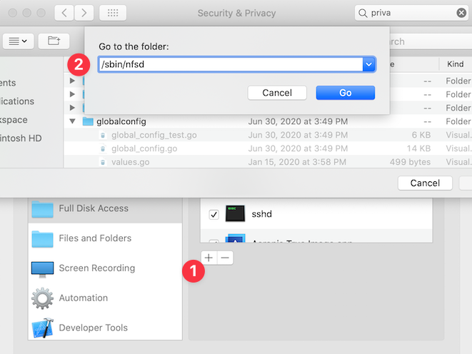 Adding /sbin/nfsd to Full Disk Access