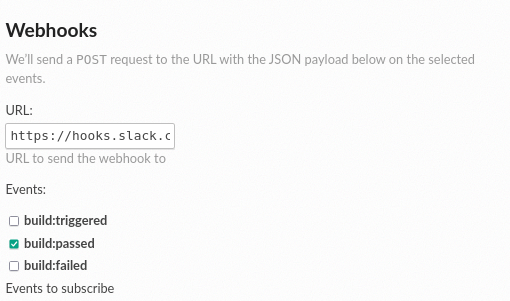 URL and events for a webhook