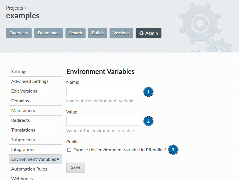 Screenshot of the form for adding an environment variable