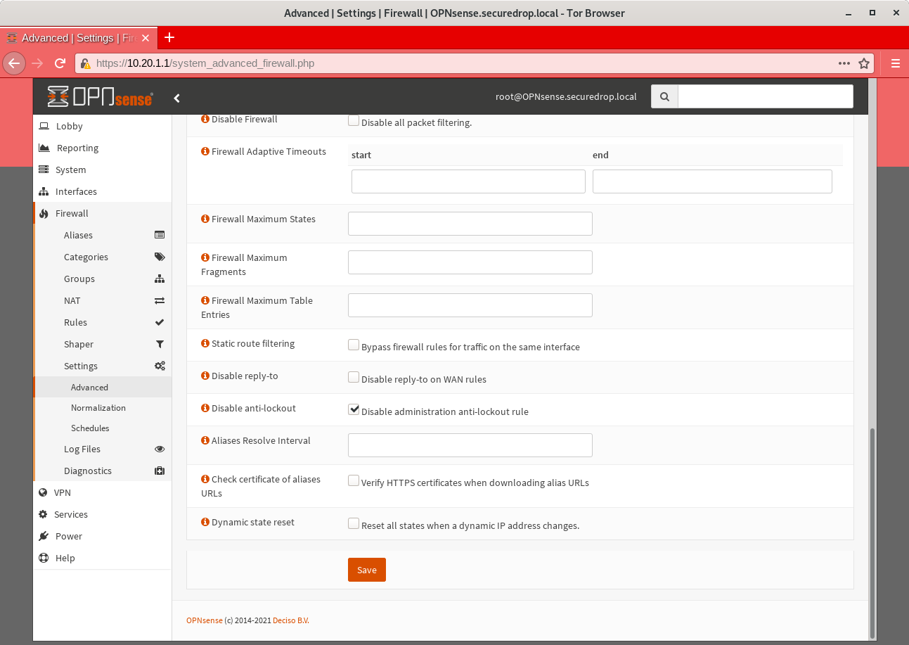 OPNSense - Disable Antilockout