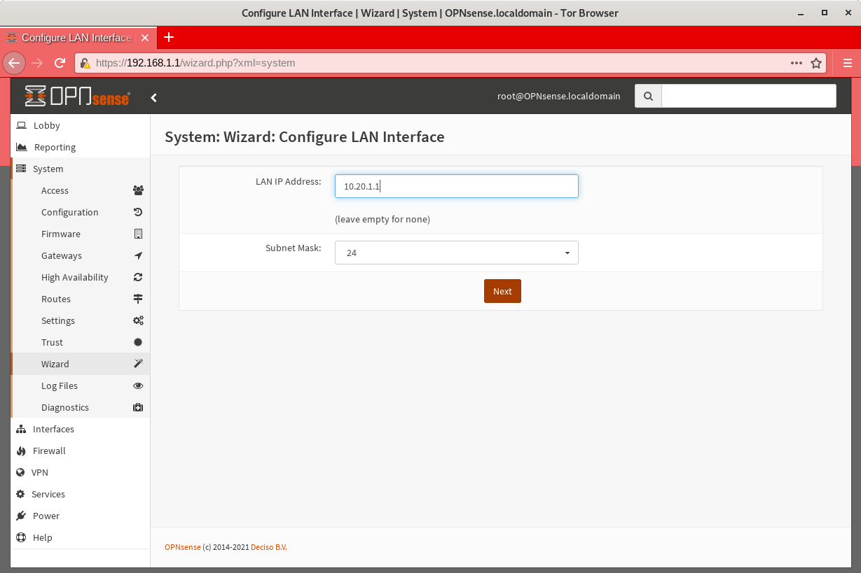 OPNSense: Configure LAN Interface