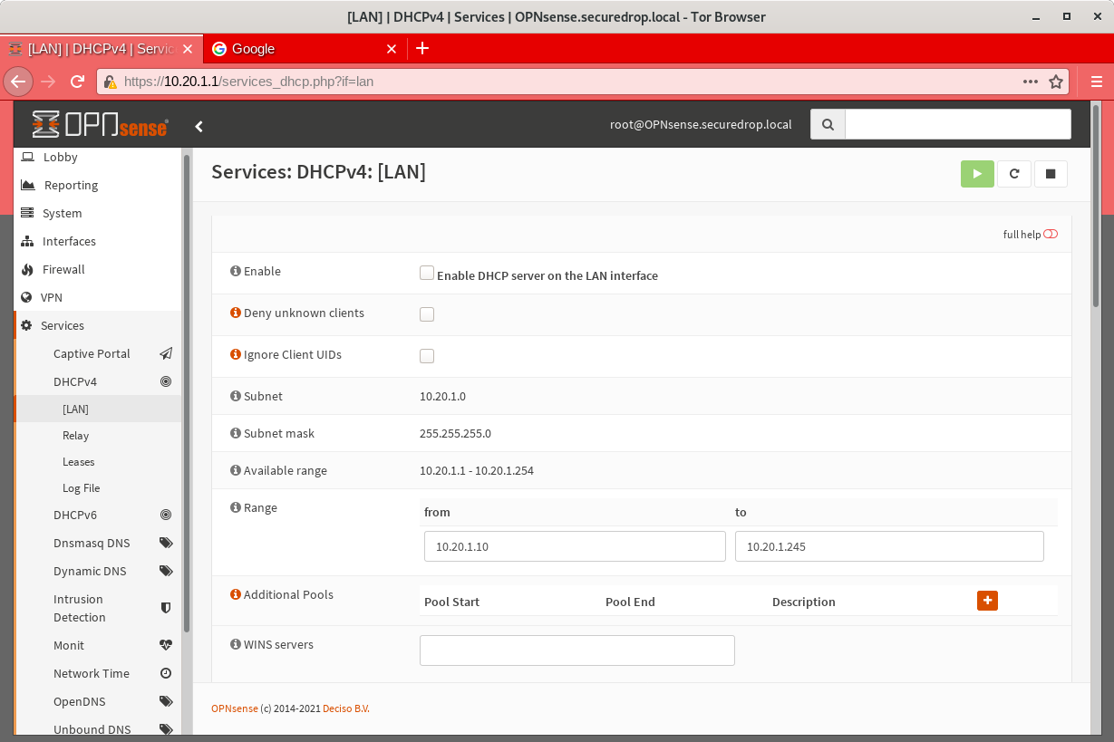 OPNSense - Disable DHCP