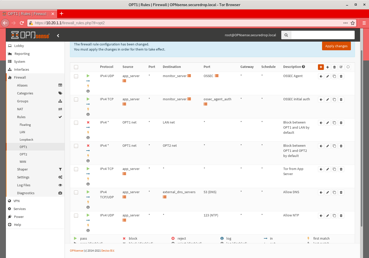 OPNSense Firewall OPT1 Rules