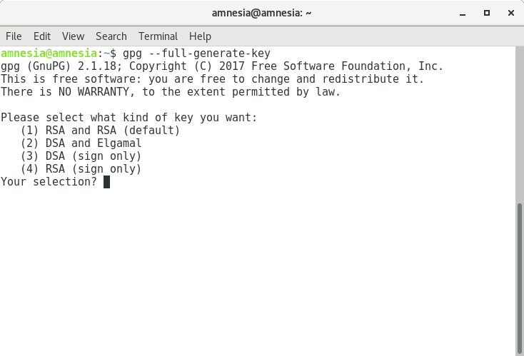 GPG generate key