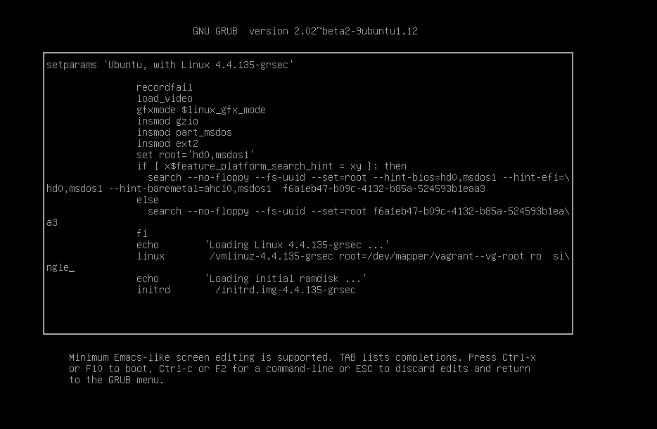 GRUB in edit mode