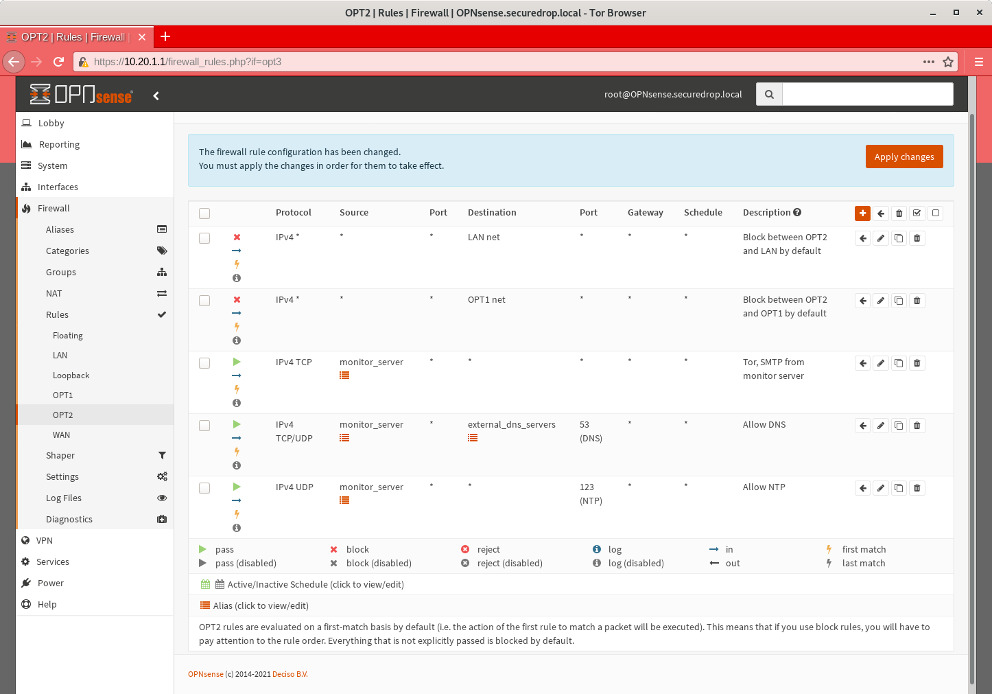 OPNSense Firewall OPT2 Rules