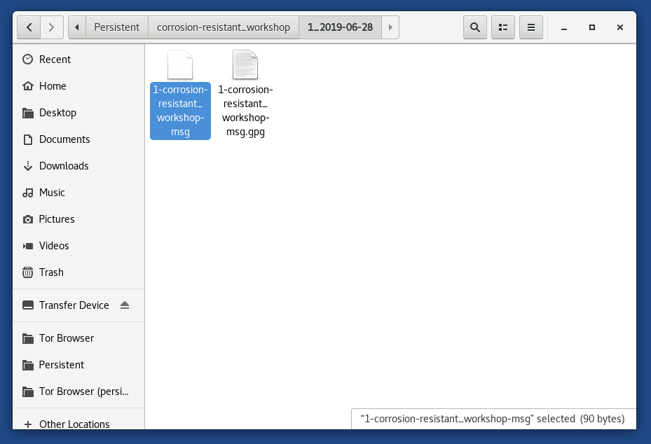 Files application displaying a decrypted file next to its encrypted version.