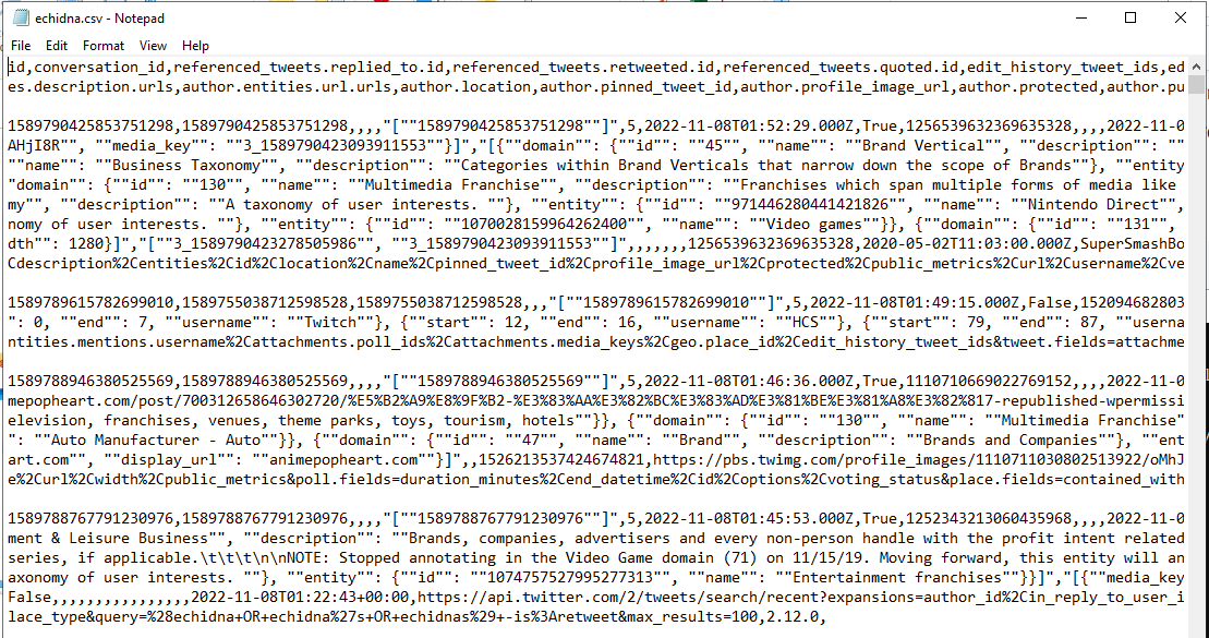 Screenshot of the plaintext CSV file in notepad